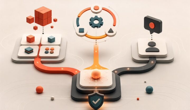 Três fluxos de sustentação web convergindo para uma operação estável
